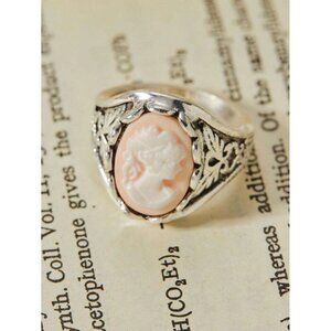 Women 1pc Vintage Rings Carved Cameo Queen Head Portrait Charm Jewelry Silver/7